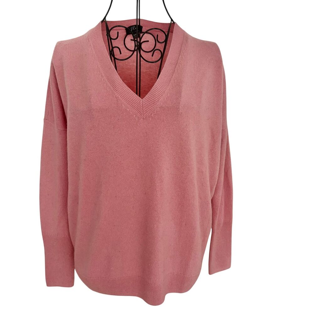 J. Crew 100% Cashmere Relaxed Fit Pastel Rose Pink V-Neck Sweater Pullover